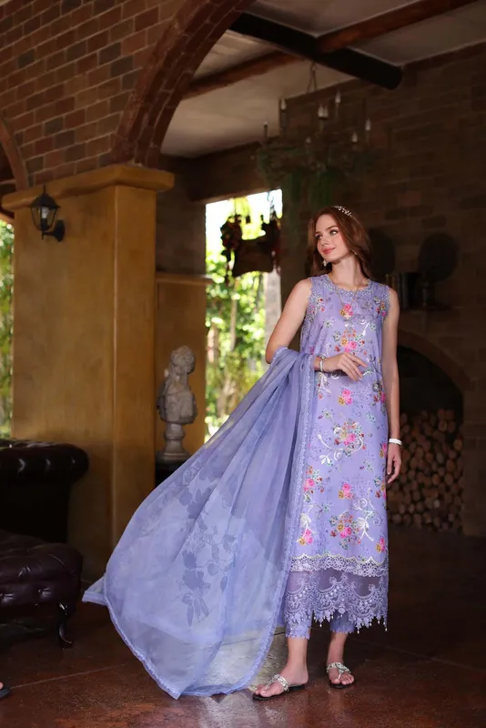 Noor by Saadia Asad Eid Luxe Printkari 24 Purple Chiffon – view 1 – Poshaq
