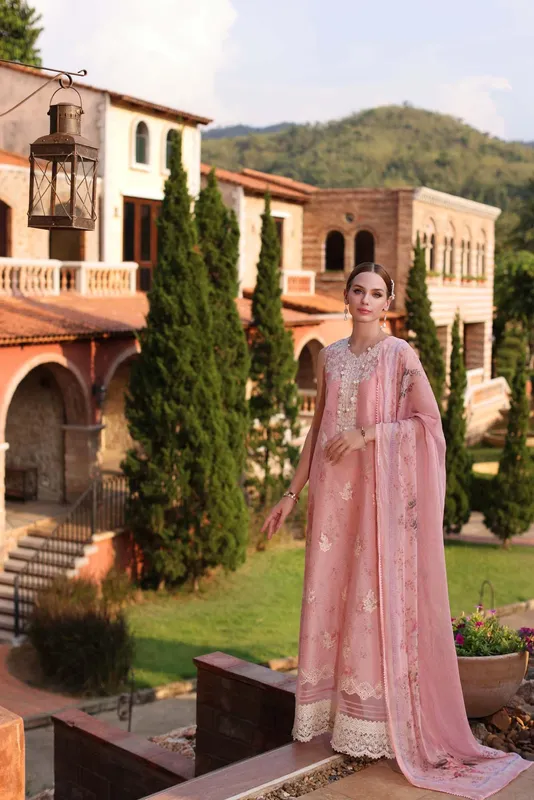 Noor by Saadia Asad Eid Luxe Printkari 24 Pink Chiffon – view 1 – Poshaq