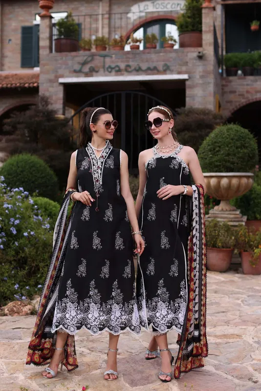 Noor by Saadia Asad Eid Luxe Printkari 24 Black Cambric – view 1 – Poshaq