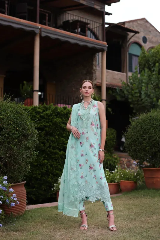 Noor by Saadia Asad Eid Luxe Printkari 24 Ferozi Chiffon – view 1 – Poshaq