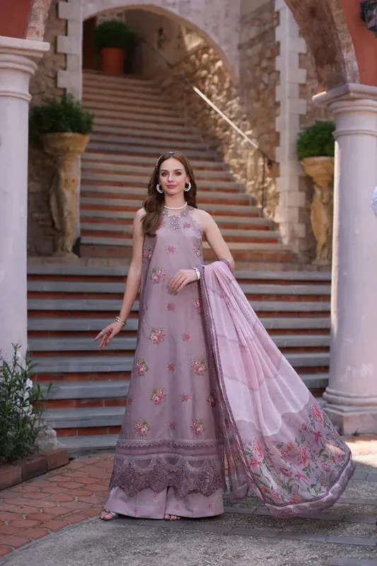 Noor by Saadia Asad Eid Luxe Printkari 24 Grey Chiffon – view 1 – Poshaq