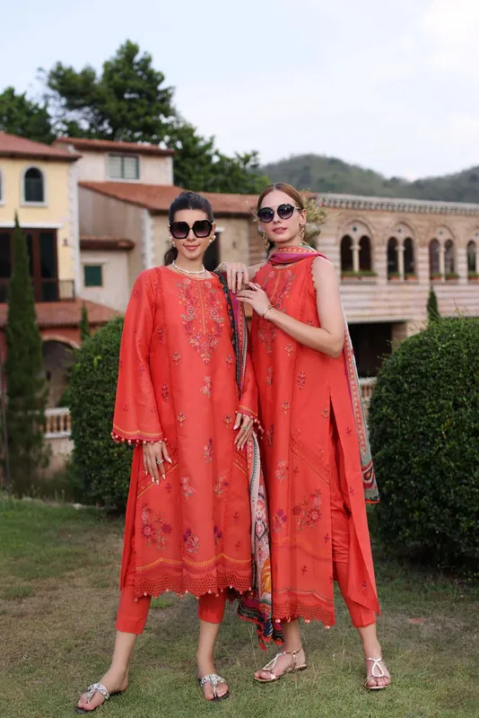 Noor by Saadia Asad Eid Luxe Printkari 24 Pink Chiffon – view 1 – Poshaq