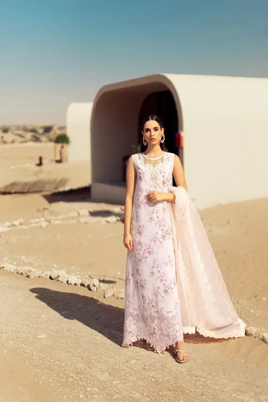 Noor by Saadia Asad Eid Handwork Laserkari Lawn 24 Pink Organza – view 1 – Poshaq