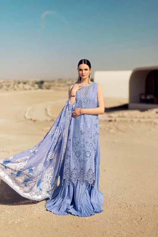 Noor by Saadia Asad Eid Handwork Laserkari Lawn 24 Blue Cambric – view 1 – Poshaq