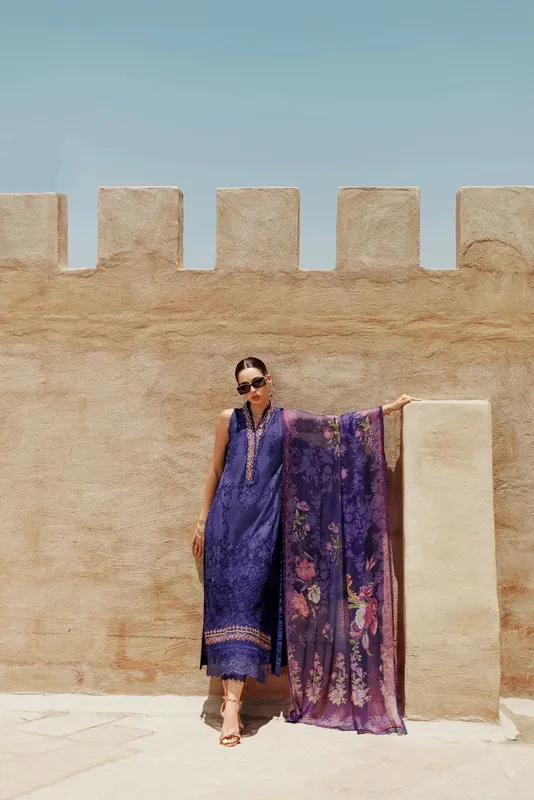 Noor by Saadia Asad Eid Handwork Laserkari Lawn 24 Purple Chiffon – view 1 – Poshaq