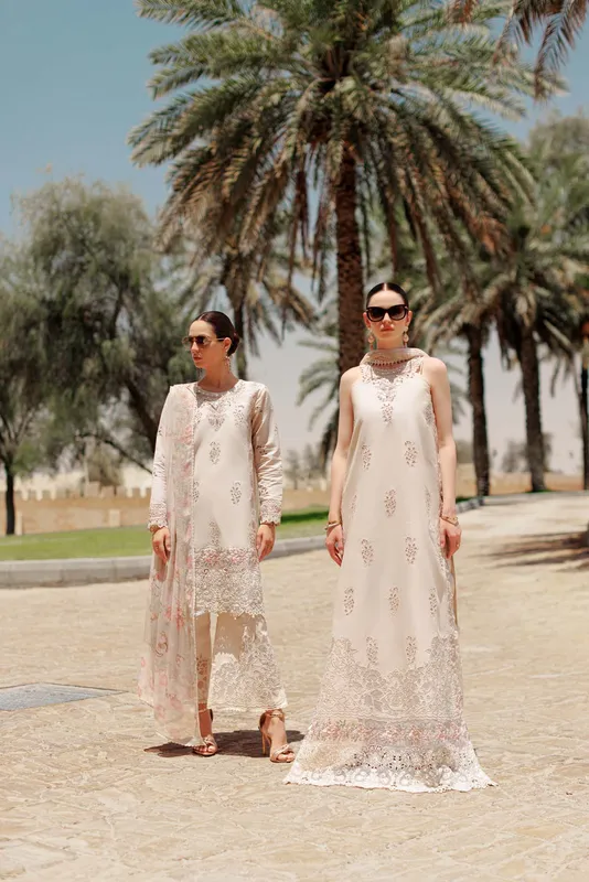 Noor by Saadia Asad Eid Handwork Laserkari Lawn 24 Off White Chiffon – view 1 – Poshaq