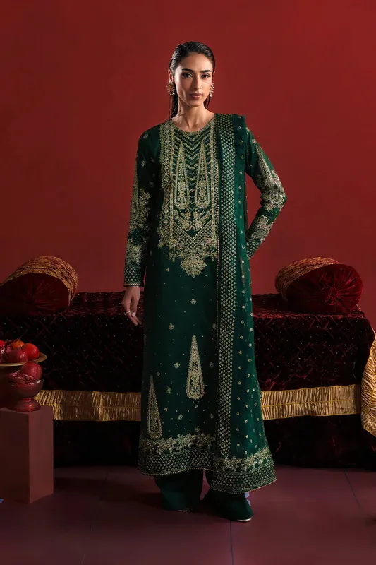Neeshay New Shagun Dark Green Raw Silk – view 1 – Poshaq