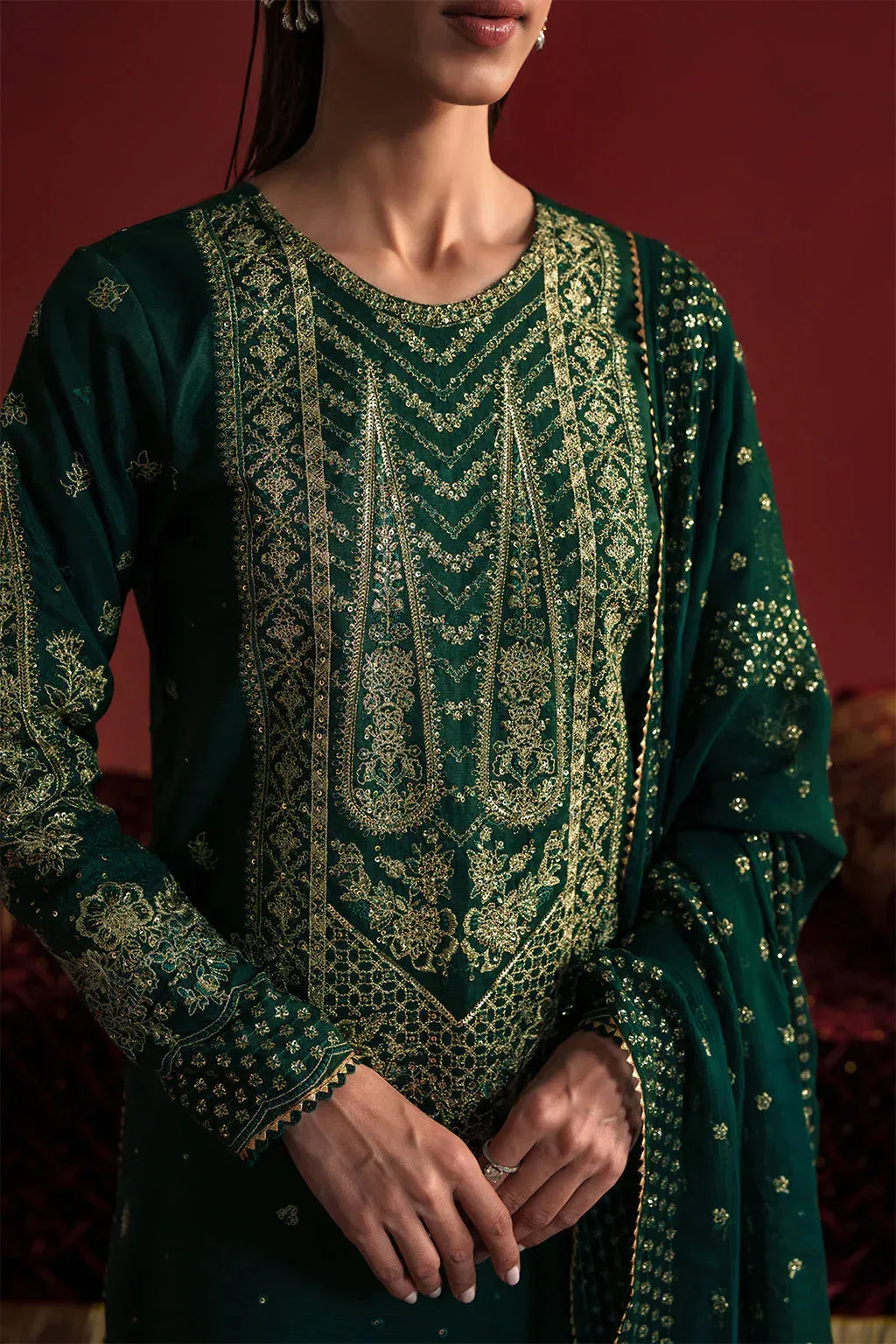 Neeshay New Shagun Dark Green Raw Silk – view 3 – Poshaq