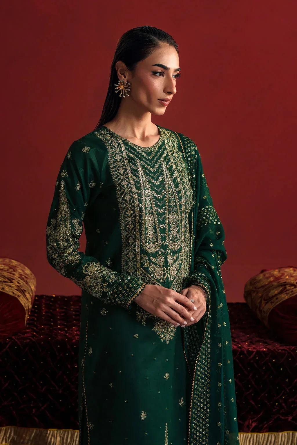 Neeshay New Shagun Dark Green Raw Silk – view 4 – Poshaq