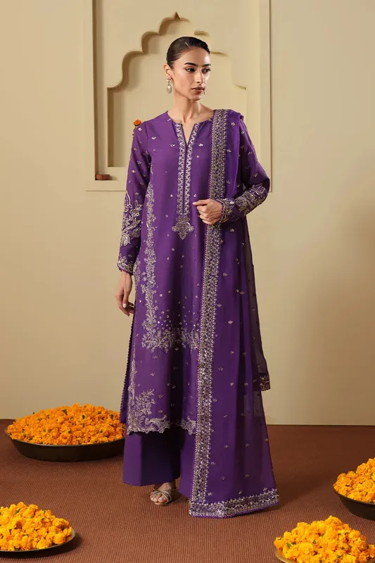 Neeshay New Shagun Purple Raw Silk – view 1 – Poshaq