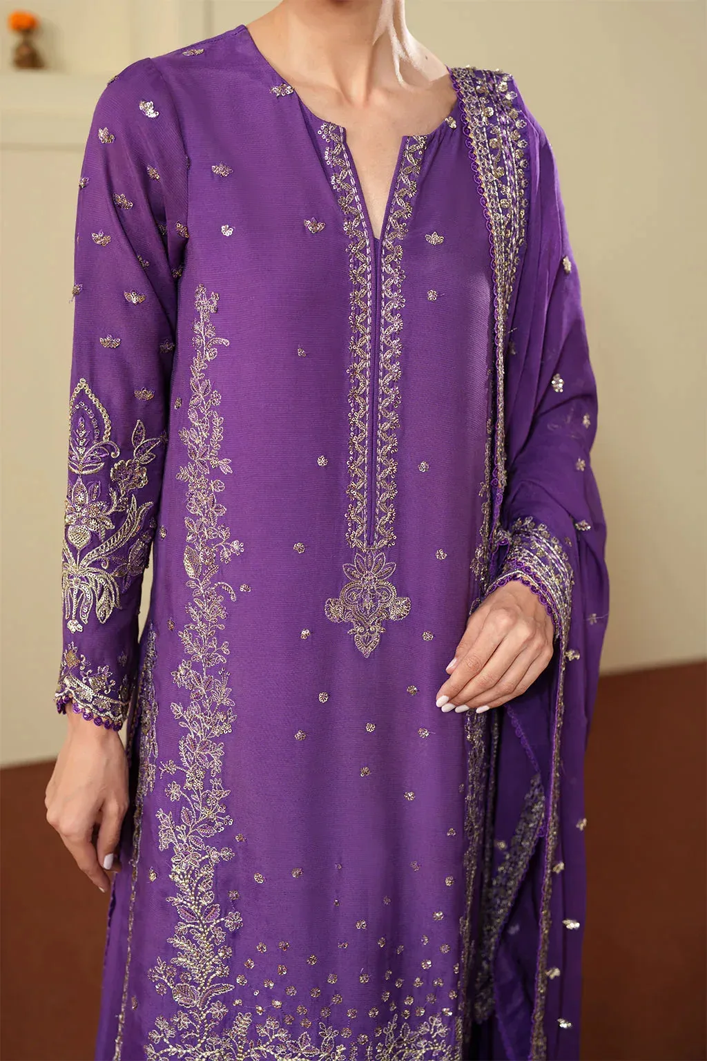 Neeshay New Shagun Purple Raw Silk – view 3 – Poshaq