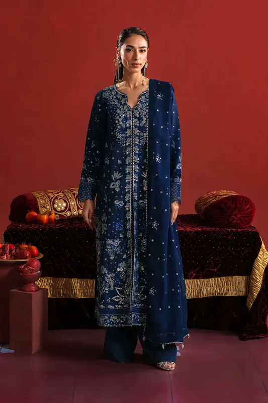 Neeshay New Shagun Dark Blue Raw Silk – view 1 – Poshaq