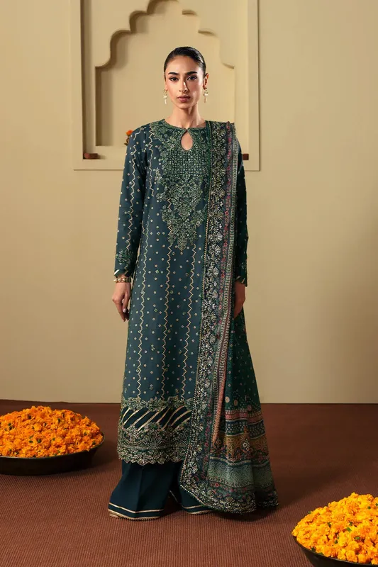 Neeshay New Shagun Dark Green Raw Silk – view 1 – Poshaq