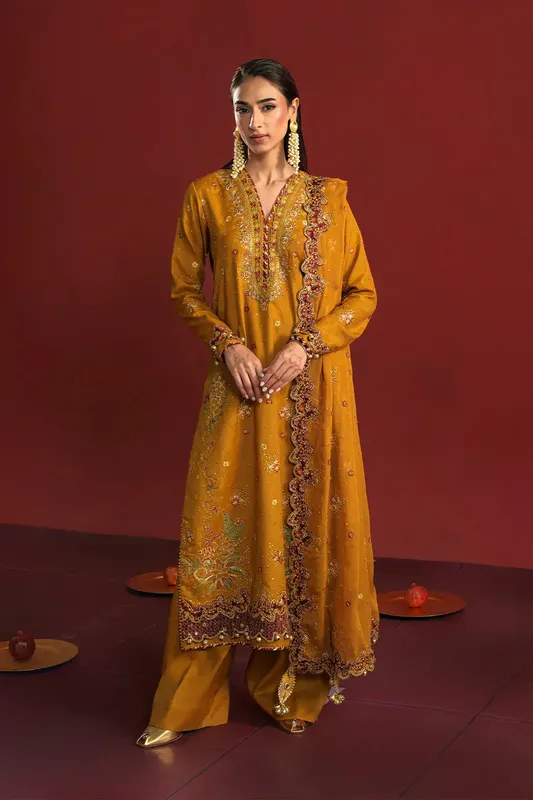 Neeshay New Shagun Mustard Raw Silk – view 1 – Poshaq