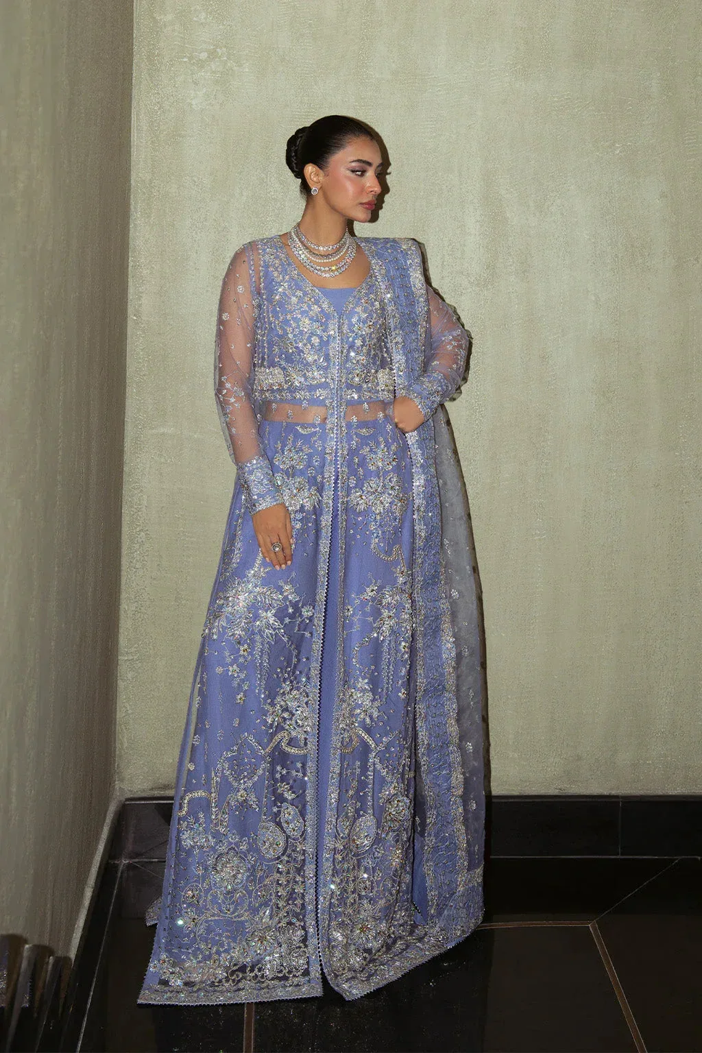 Neeshay Parinaaz Formals Blue Gray Organza – view 1 – Poshaq