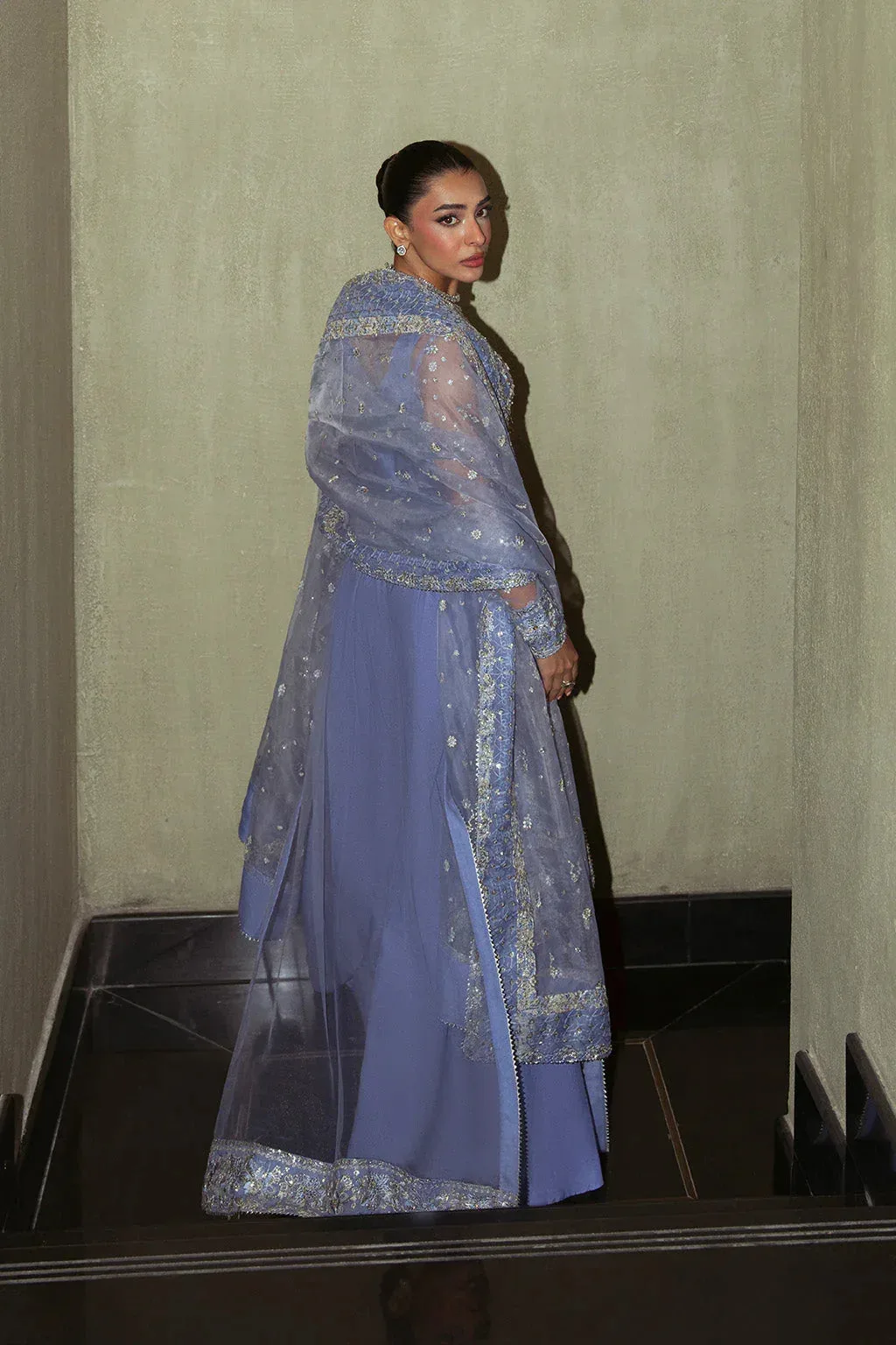 Neeshay Parinaaz Formals Blue Gray Organza – view 2 – Poshaq