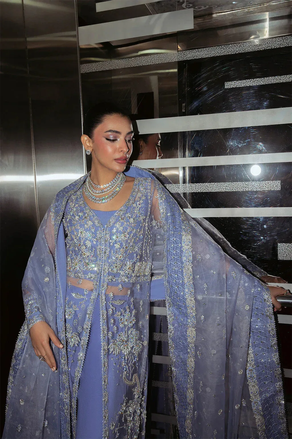 Neeshay Parinaaz Formals Blue Gray Organza – view 4 – Poshaq
