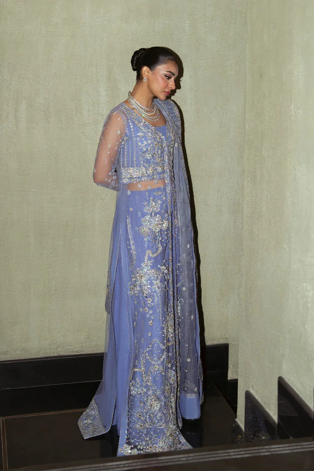 Neeshay Parinaaz Formals Blue Gray Organza – view 5 – Poshaq
