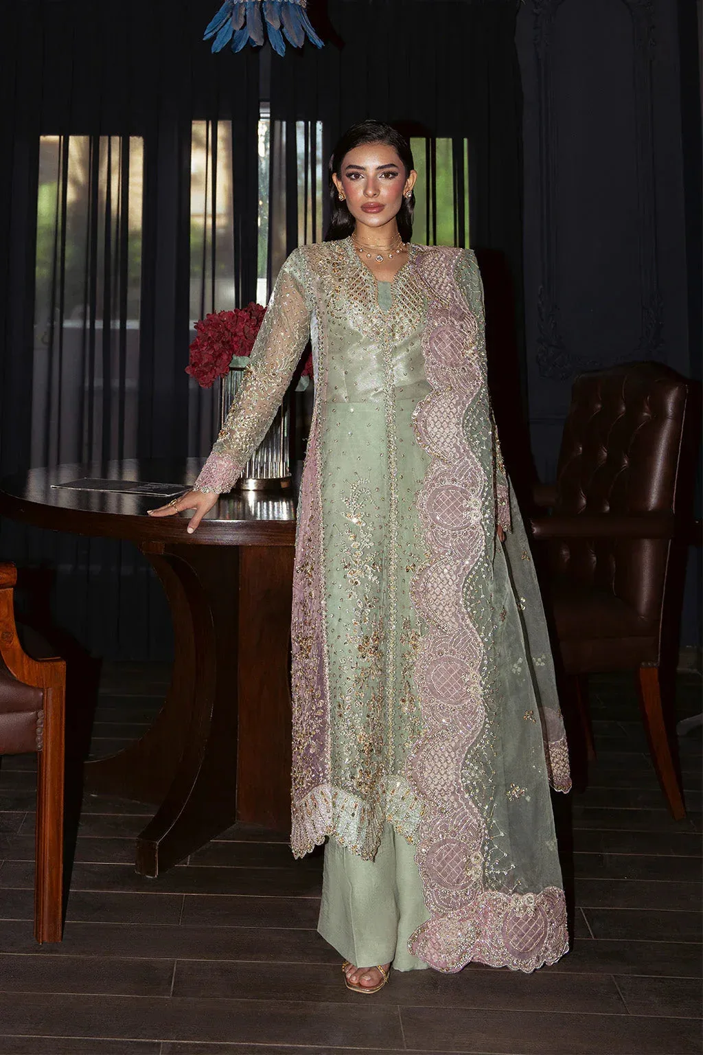 Neeshay Parinaaz Formals Mint Green Organza – view 1 – Poshaq