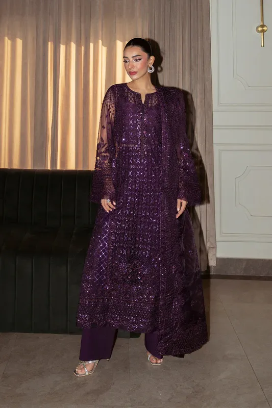 Neeshay Parinaaz Formals Dark Purple Organza – view 1 – Poshaq
