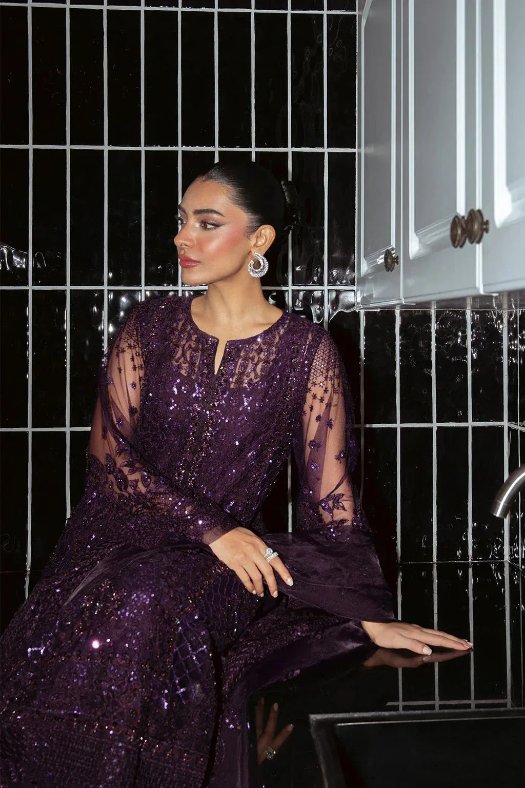 Neeshay Parinaaz Formals Dark Purple Organza – view 4 – Poshaq
