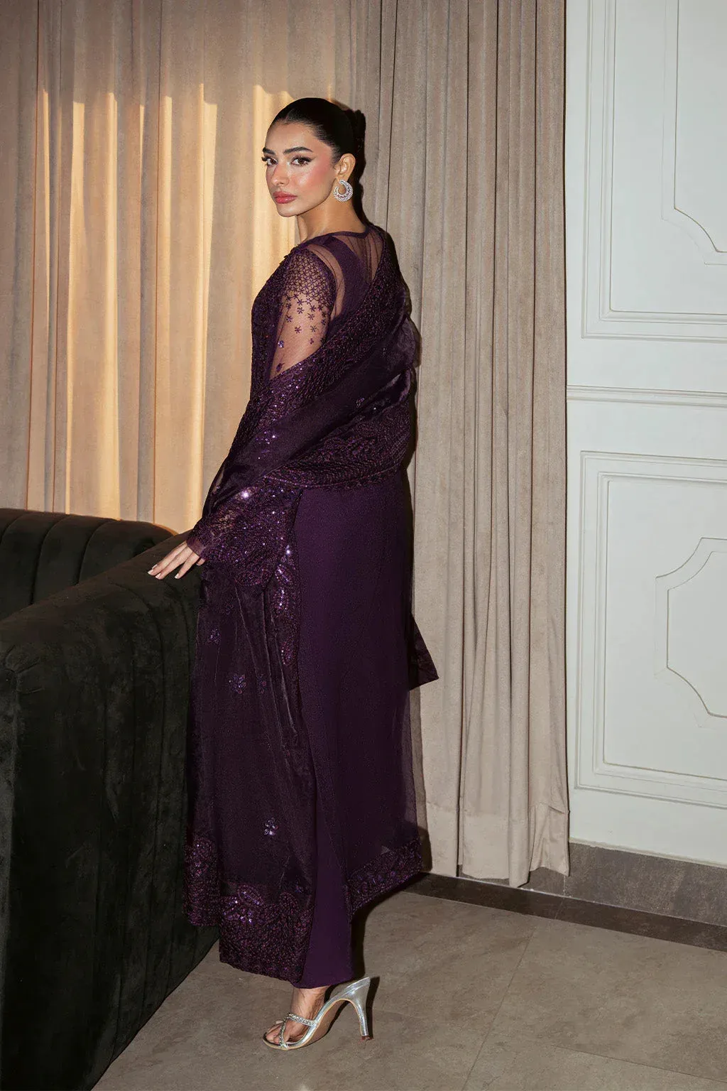 Neeshay Parinaaz Formals Dark Purple Organza – view 5 – Poshaq