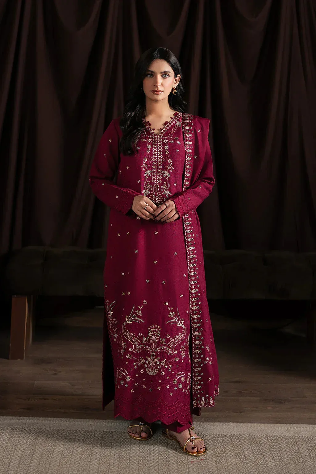 Neeshay Winter Reverie Purple Red Karandi – view 1 – Poshaq