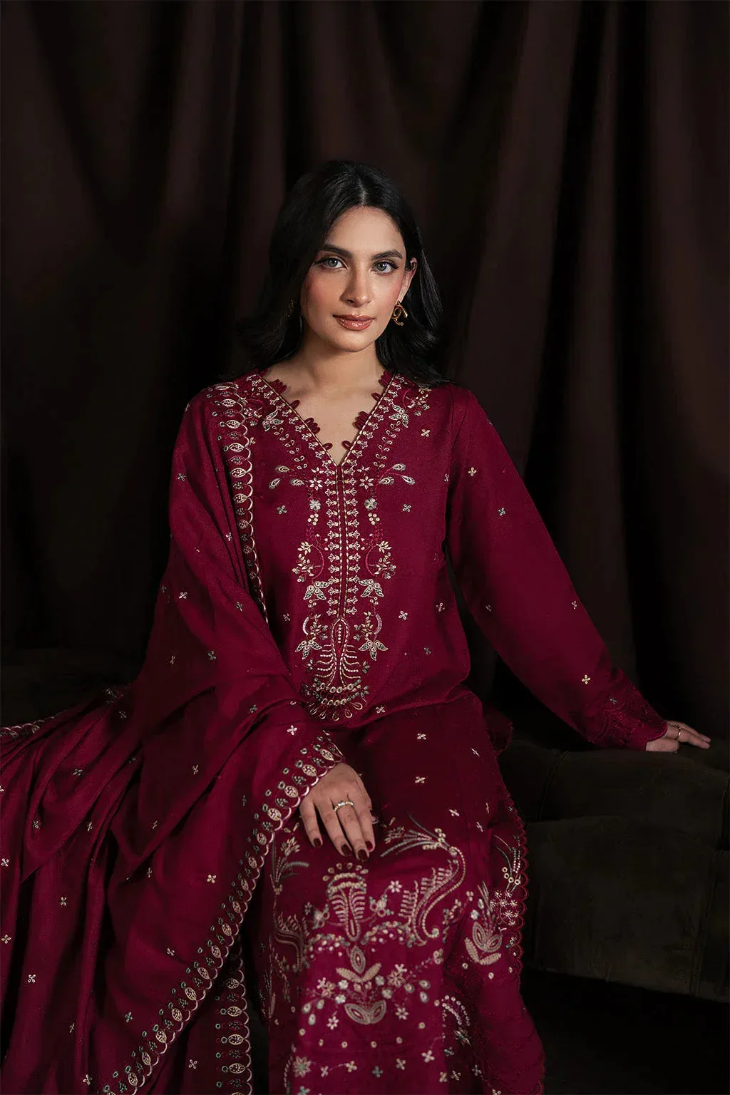 Neeshay Winter Reverie Purple Red Karandi – view 4 – Poshaq