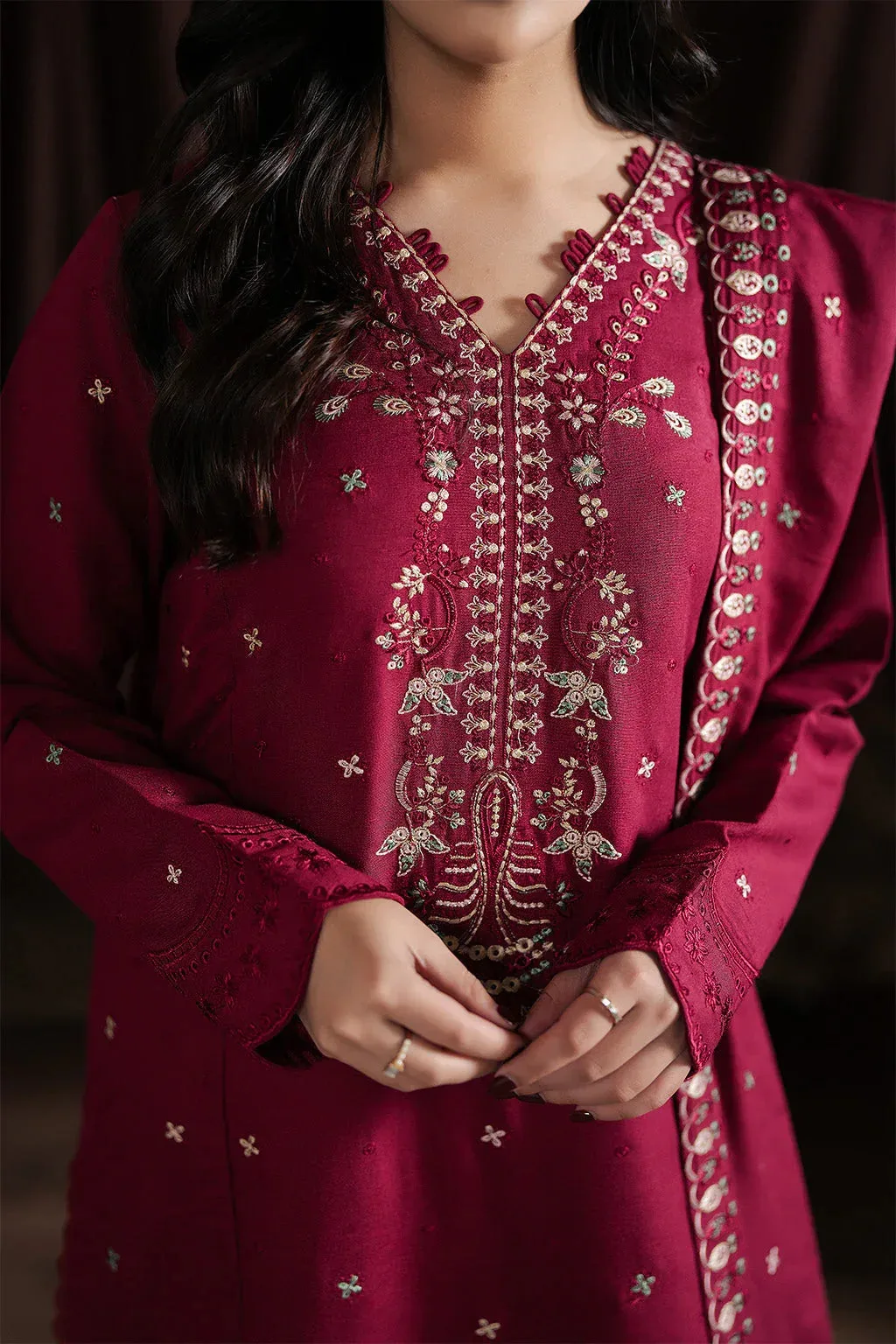 Neeshay Winter Reverie Purple Red Karandi – view 6 – Poshaq