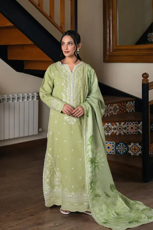 Neeshay Winter Reverie Pastel Green Karandi – view 1 – Poshaq