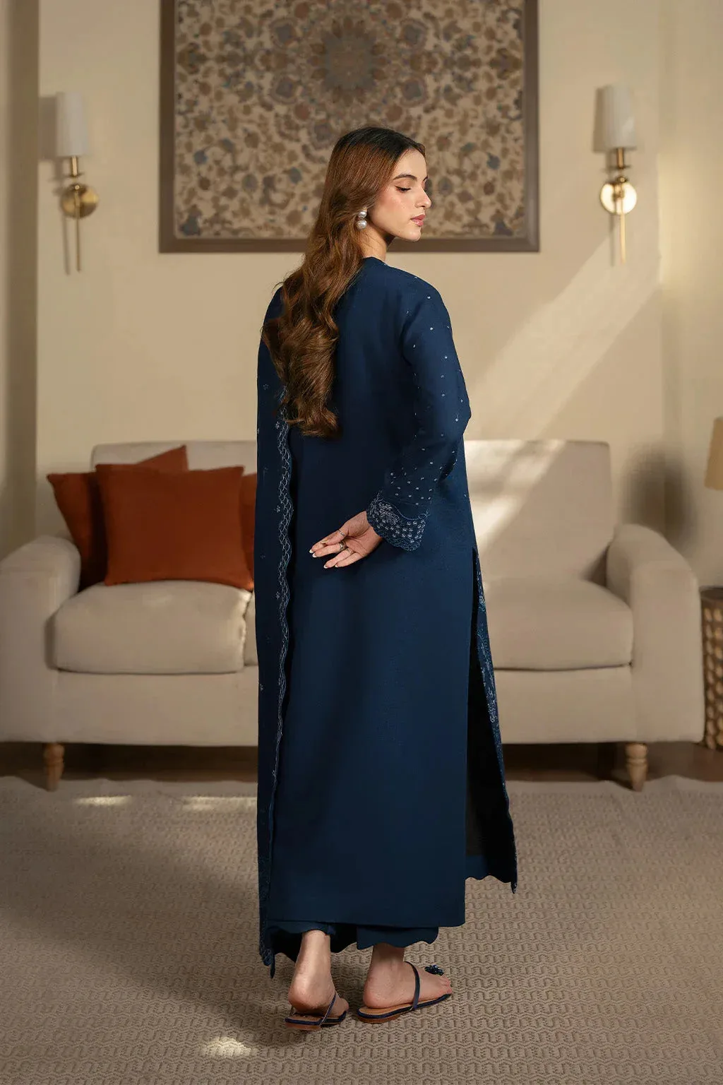 Neeshay Winter Reverie Navy Blue Karandi – view 2 – Poshaq