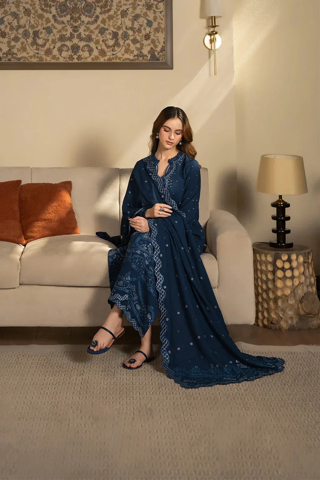 Neeshay Winter Reverie Navy Blue Karandi – view 5 – Poshaq