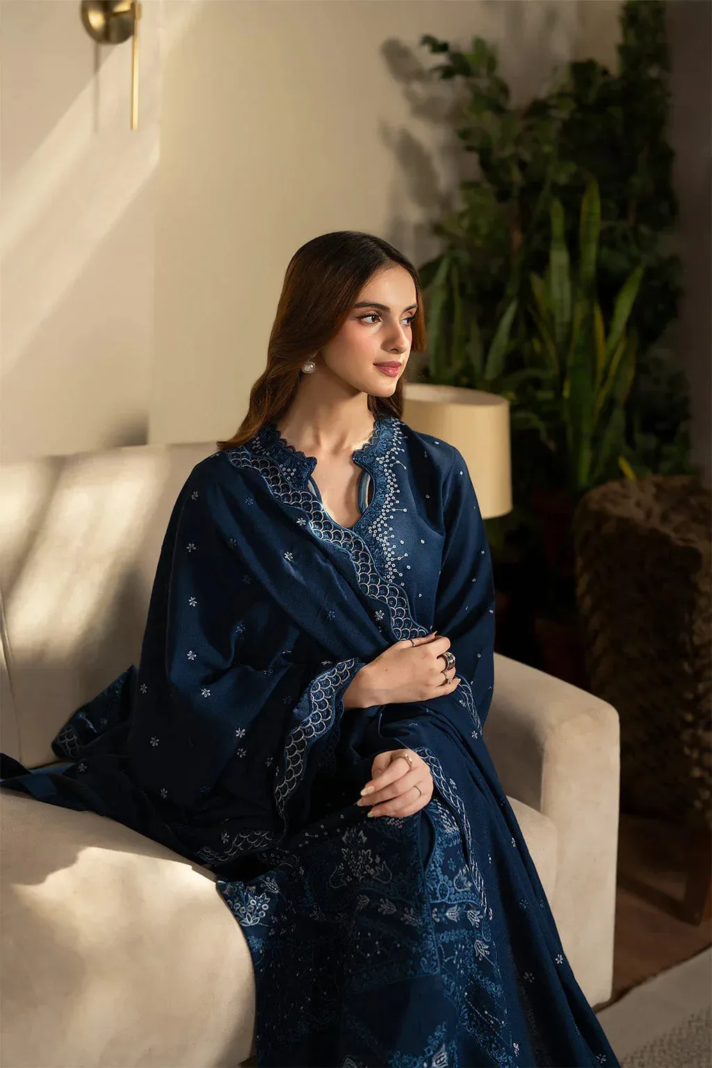 Neeshay Winter Reverie Navy Blue Karandi – view 7 – Poshaq