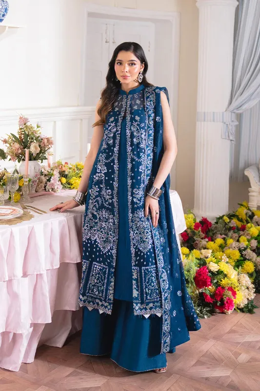 Neeshay Dastaan Formals 25 Navy Organza – view 1 – Poshaq