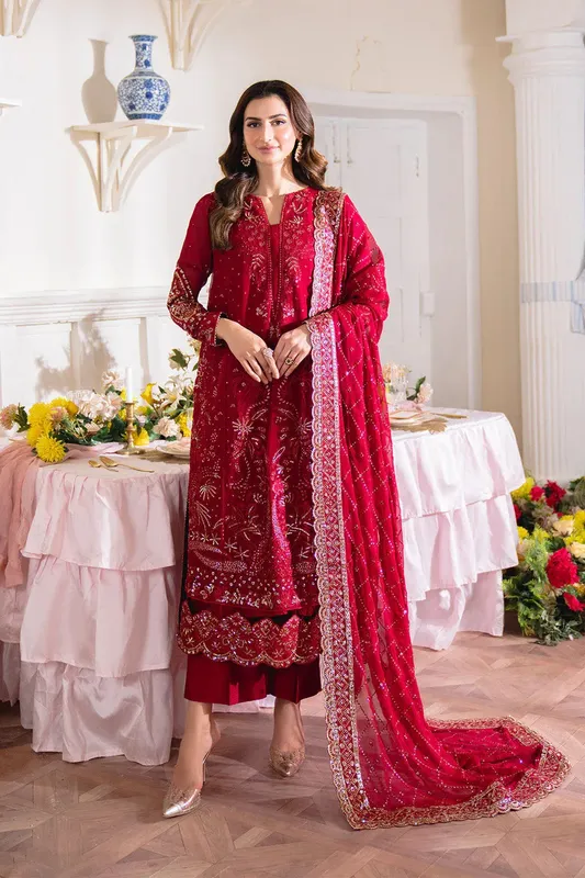 Neeshay Dastaan Formals 25 Deep Red Organza – view 1 – Poshaq