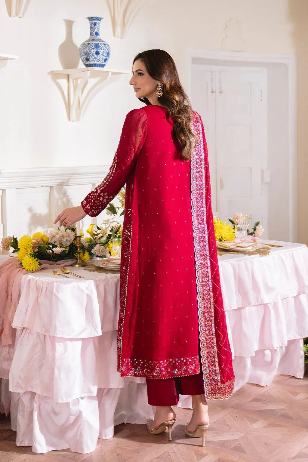 Neeshay Dastaan Formals 25 Deep Red Organza – view 2 – Poshaq