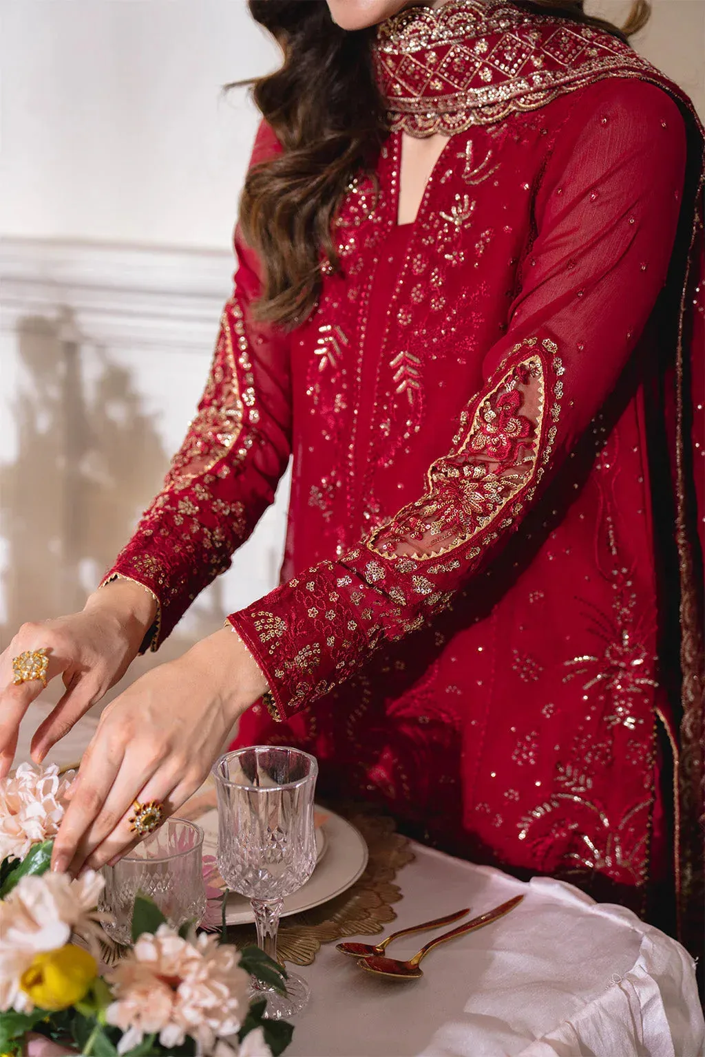 Neeshay Dastaan Formals 25 Deep Red Organza – view 4 – Poshaq