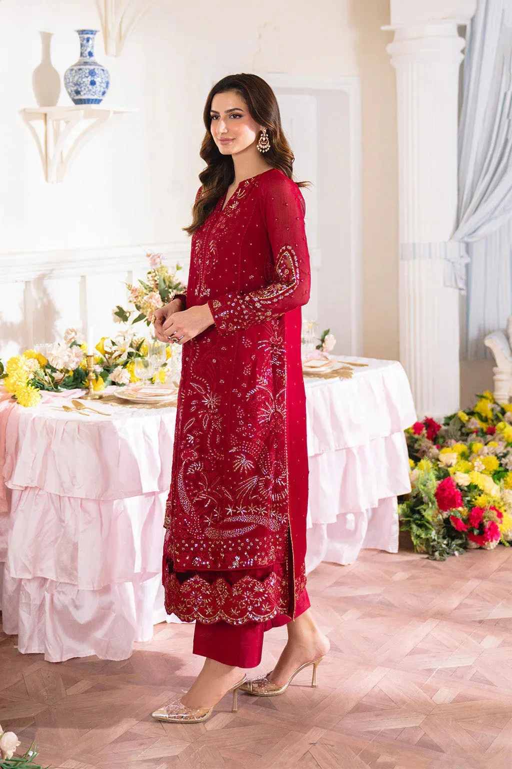 Neeshay Dastaan Formals 25 Deep Red Organza – view 5 – Poshaq