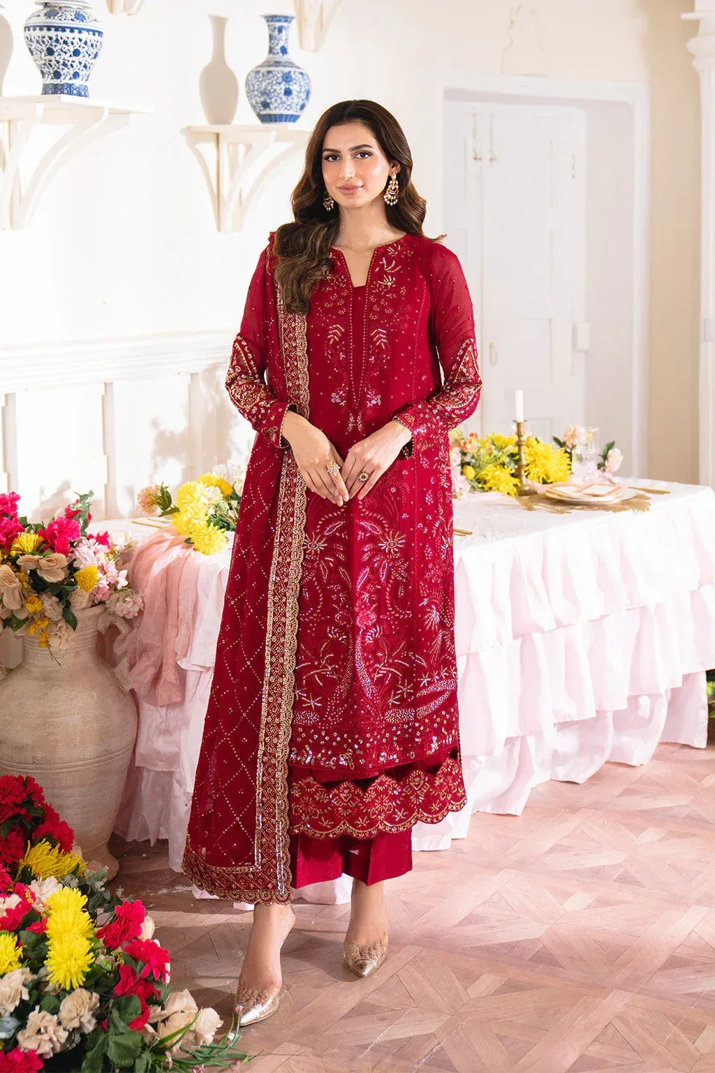 Neeshay Dastaan Formals 25 Deep Red Organza – view 6 – Poshaq