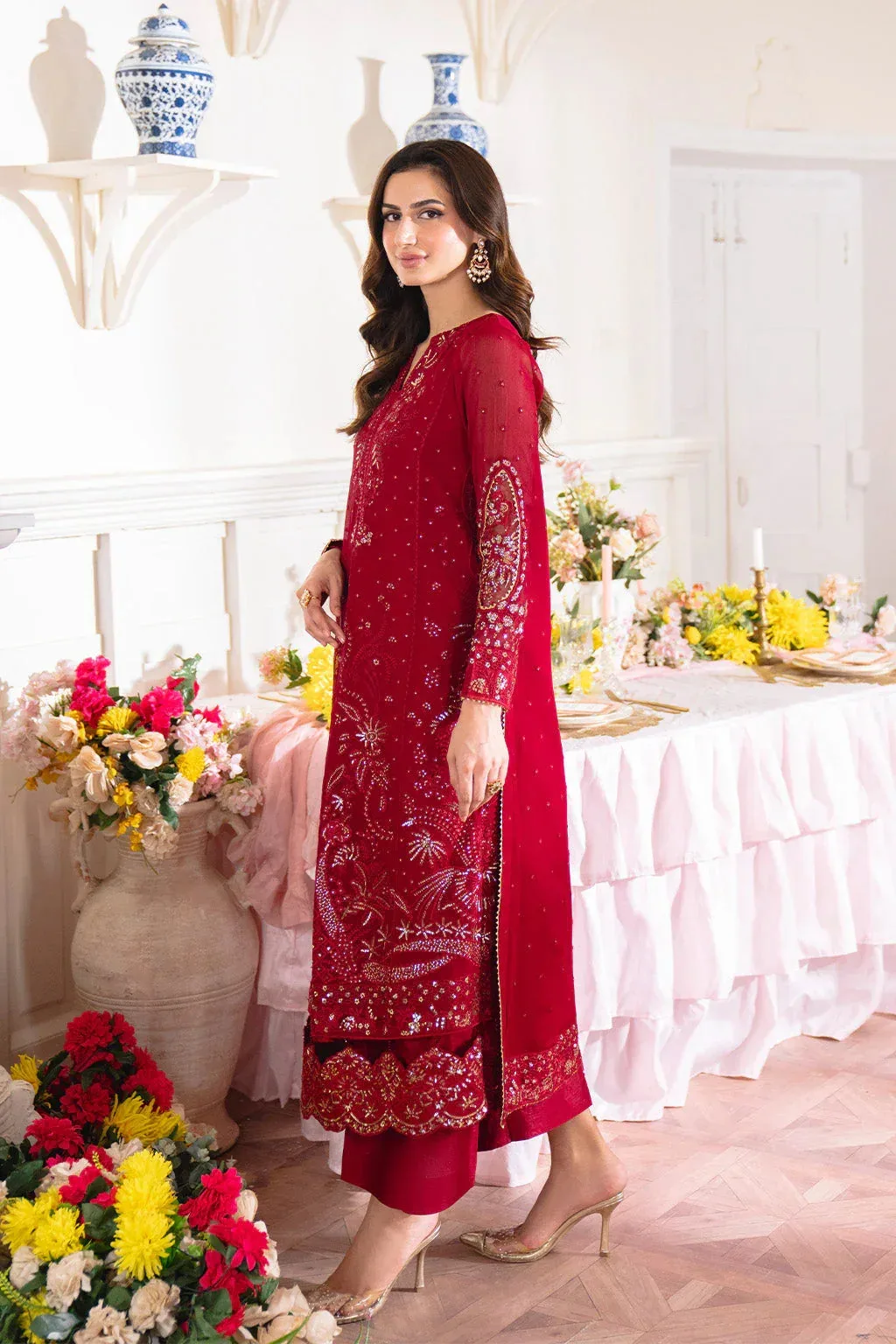 Neeshay Dastaan Formals 25 Deep Red Organza – view 7 – Poshaq