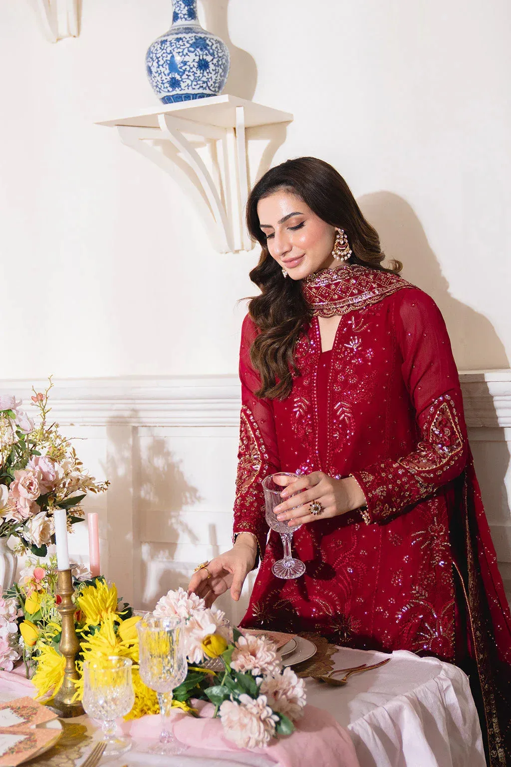 Neeshay Dastaan Formals 25 Deep Red Organza – view 8 – Poshaq