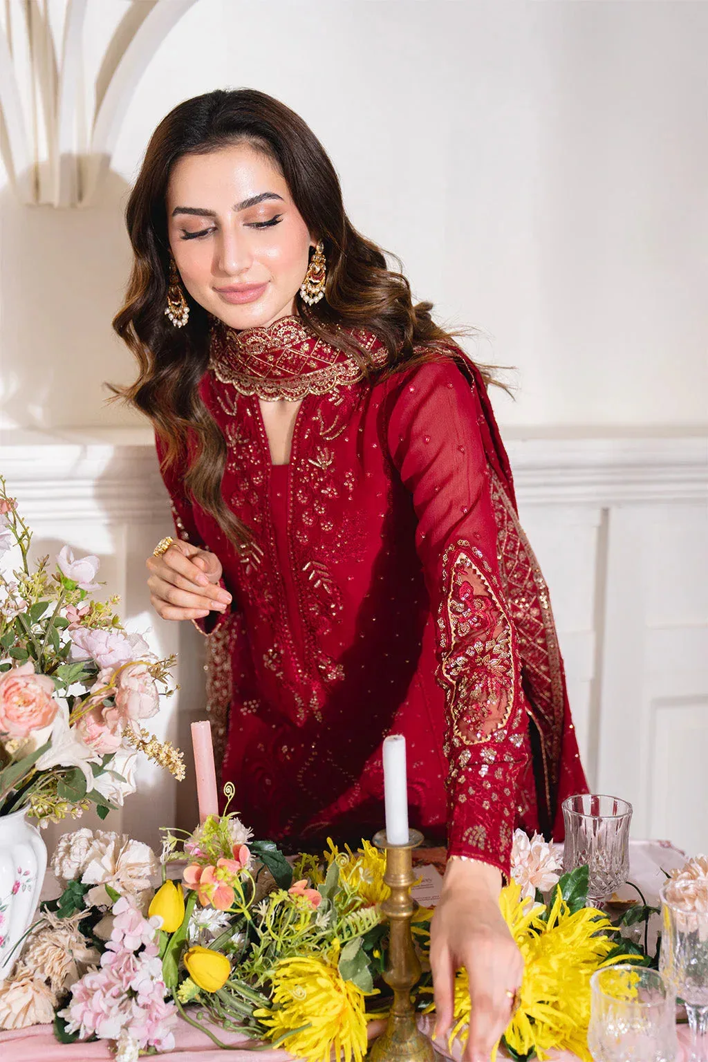 Neeshay Dastaan Formals 25 Deep Red Organza – view 9 – Poshaq