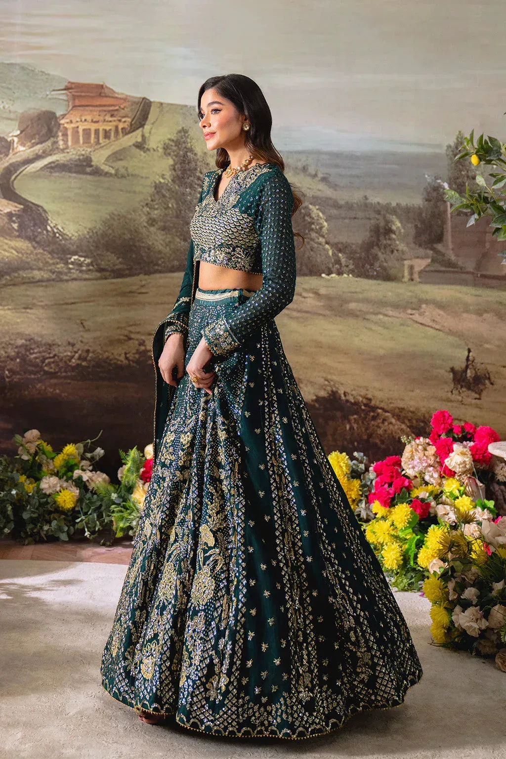 Neeshay Dastaan Formals 25 Mineral Green Organza – view 3 – Poshaq