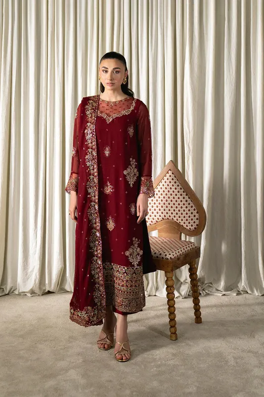 Neeshay Ready to Wear Chiffon Red Chiffon – view 1 – Poshaq