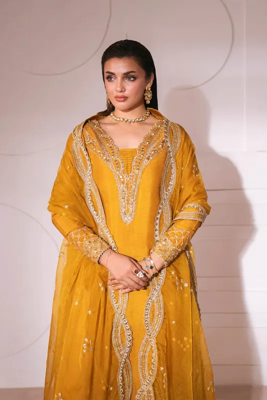Neeshay Luxe Pret Saffron Raw Silk – view 1 – Poshaq
