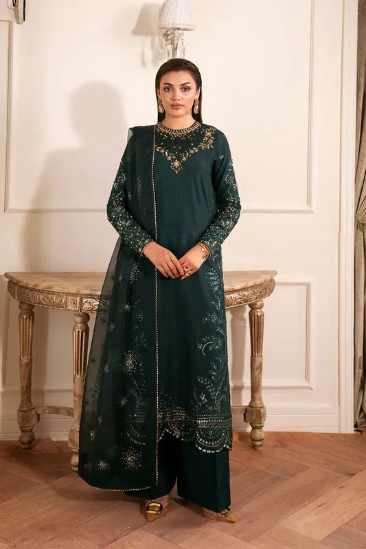 Neeshay Luxe Pret Bottle Green Raw Silk – view 1 – Poshaq