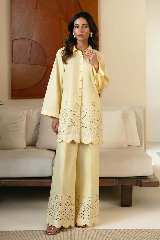 Neeshay Summer Basics pastel yellow Lawn – view 1 – Poshaq
