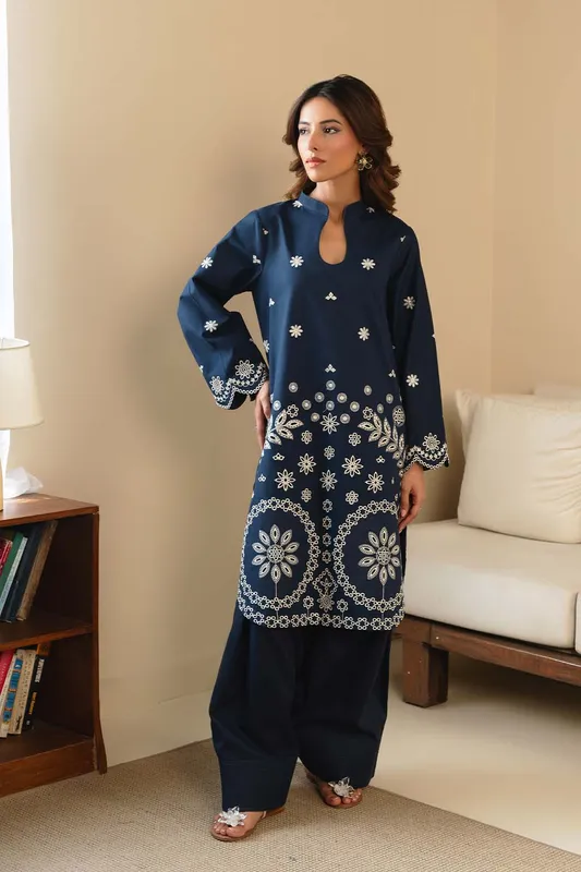 Neeshay Summer Basics midnight blue Lawn – view 1 – Poshaq
