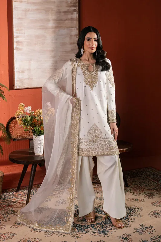 Neeshay Raw Silk White Raw Silk – view 1 – Poshaq