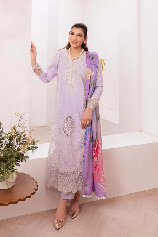 Neeshay Symphony Luxury Lawn Light Lavender Organza – view 1 – Poshaq
